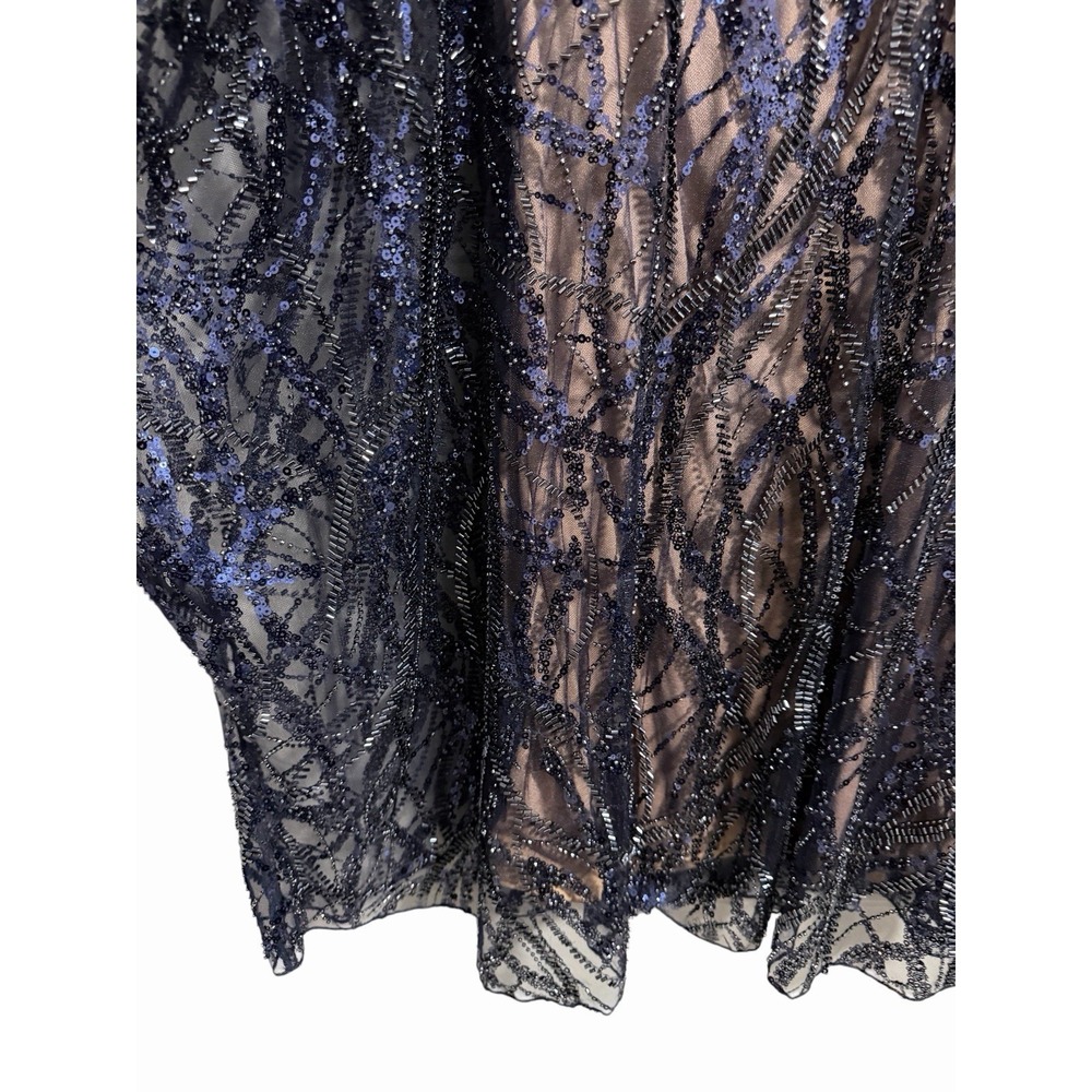 $568 Tadashi Shoji Blue Beaded Sequined Jewel Neck Sheath Dress Women's Size S - Picture 9 of 14